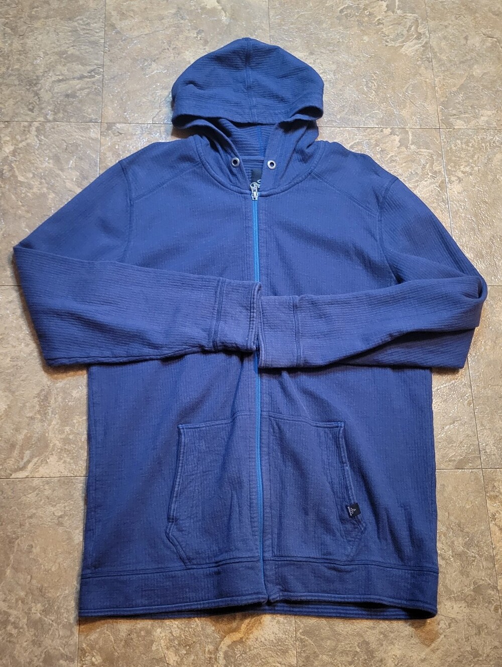 prAna Smith Full Zip Hoodie Mens XL Blue Long Sleeve Organic Cotton Hiking